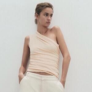 NWT Zara Ruched Asymmetric One Shoulder Top Vanilla M